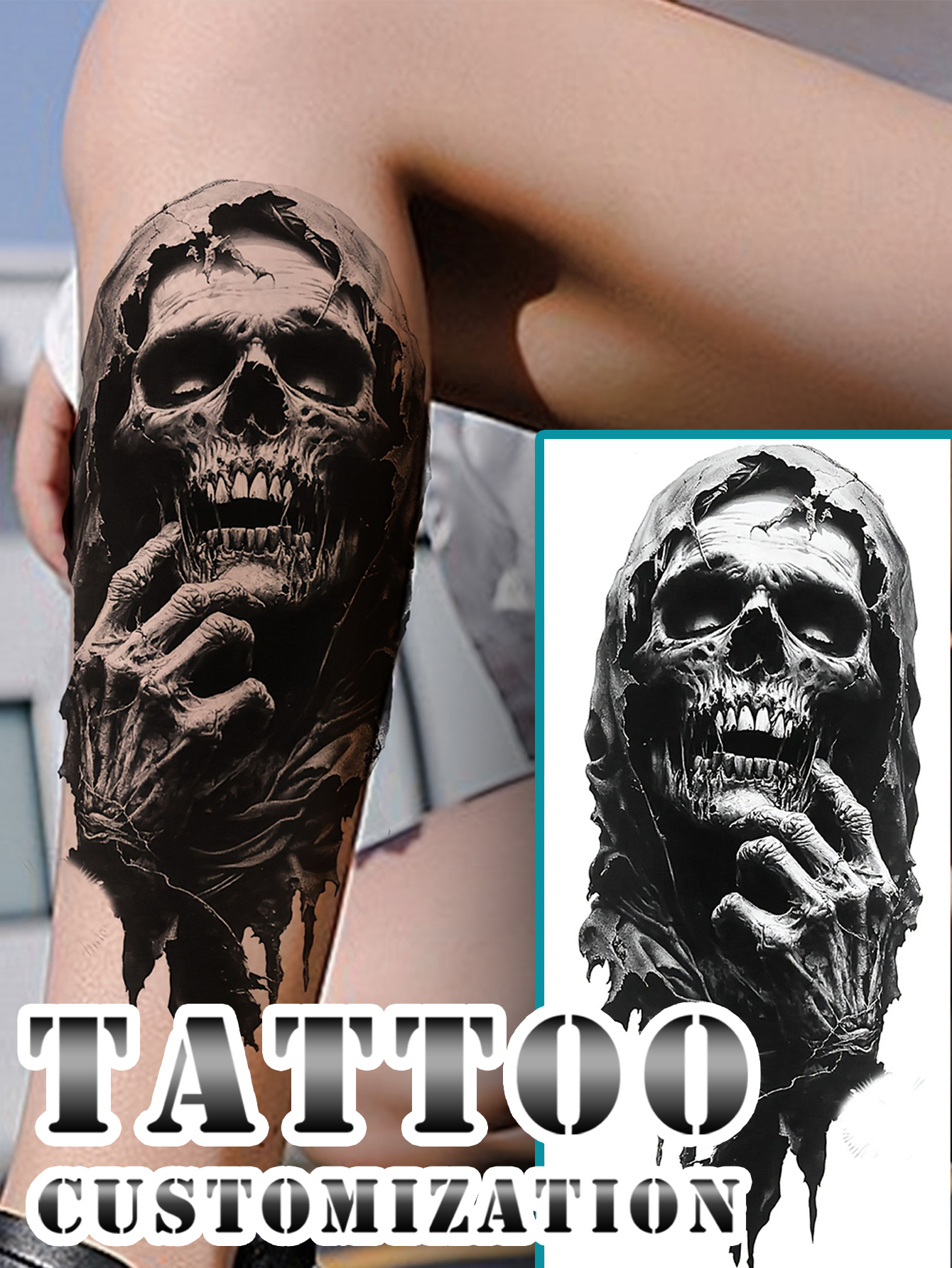 3D Horror Skull Temporary Tattoo